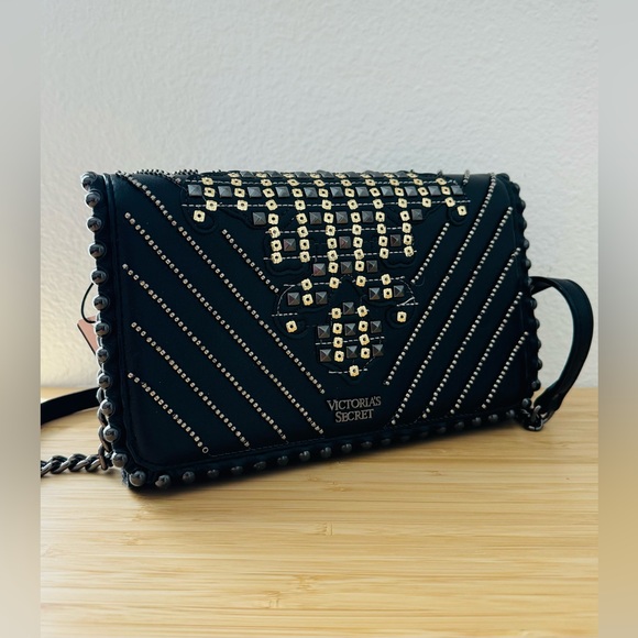 Victoria's Secret Glam City Crossbody Bag Rhinestone Black Gold - Picture 6 of 10